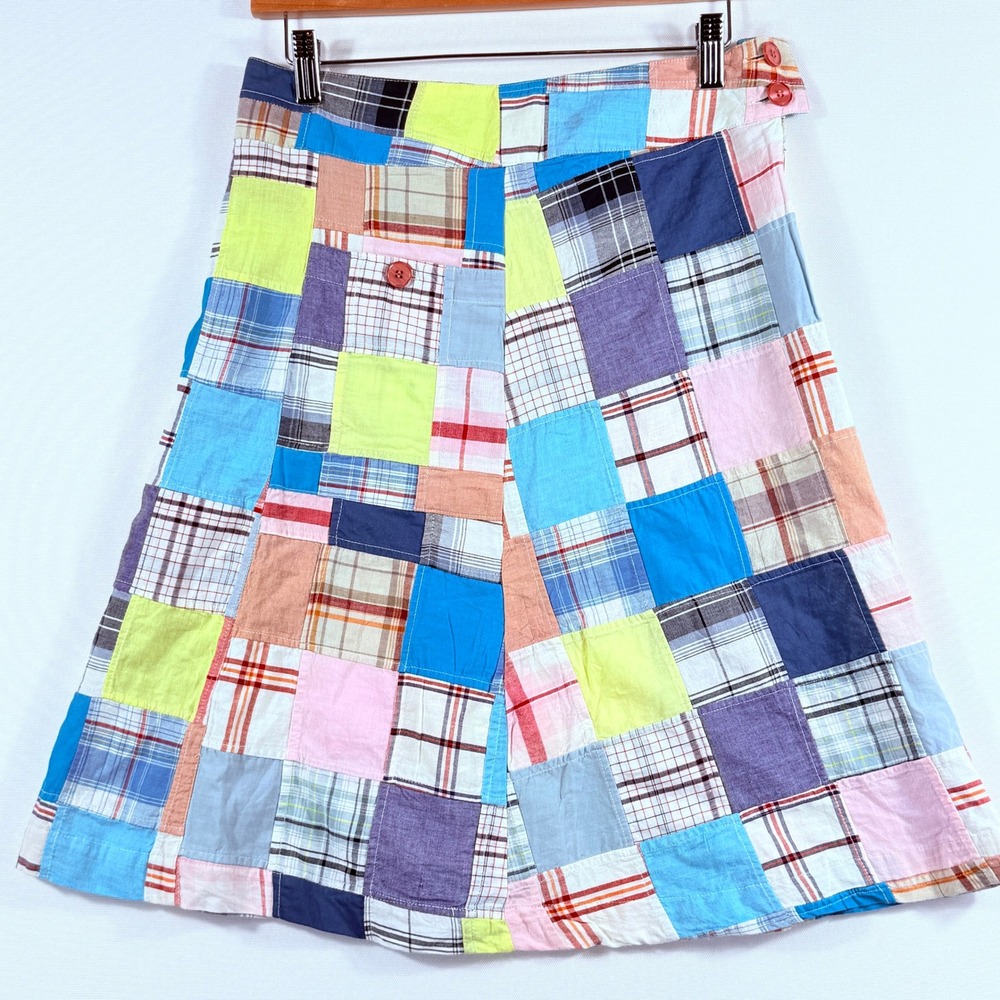 Jessica Ogden Jean Touitou Madras Patchwork Skirt Womens Medium Plaid Boho